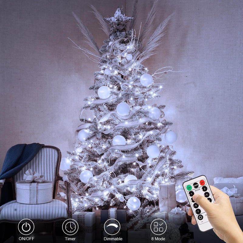 echosari LED String Lights, 100 LED Battery Operated Fairy Lights with Remote Dimmable Timer 8 Modes Christmas Lights for Outdoor Indoor Backyard Room Decoration (Cool White) - Image 2